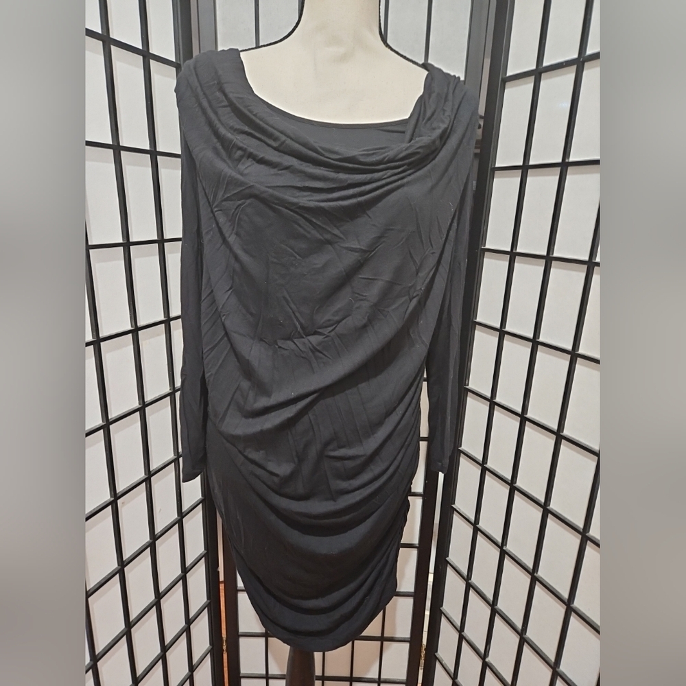 CABI Women's Black XL FItted  Long Sleeve  Rouched Sided Slinky Dress